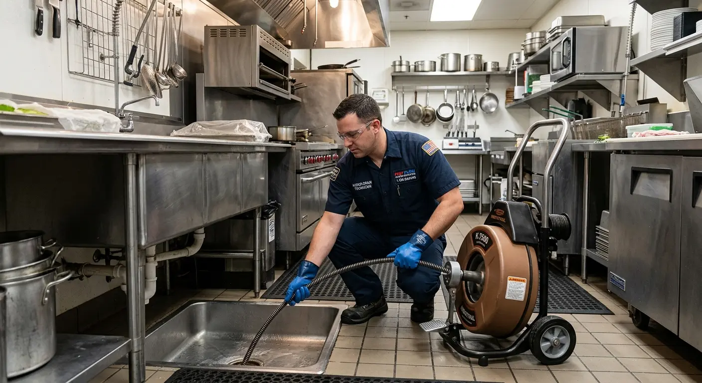 Commercial drain cleaning service in a restaurant kitchen in Thatcher