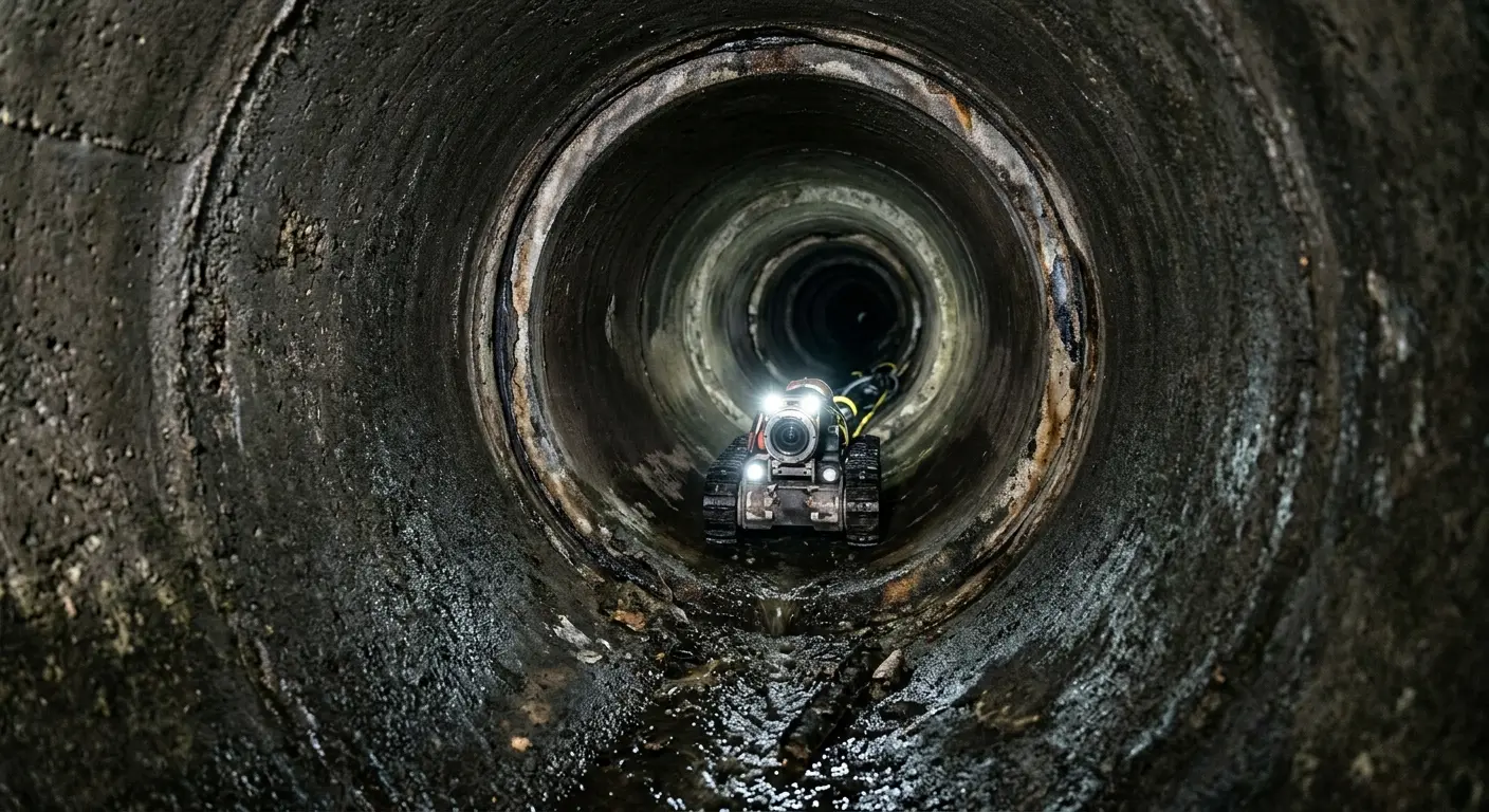 Robotic sewer camera inspecting pipe interior for Sewer Line Cleaning in Thatcher